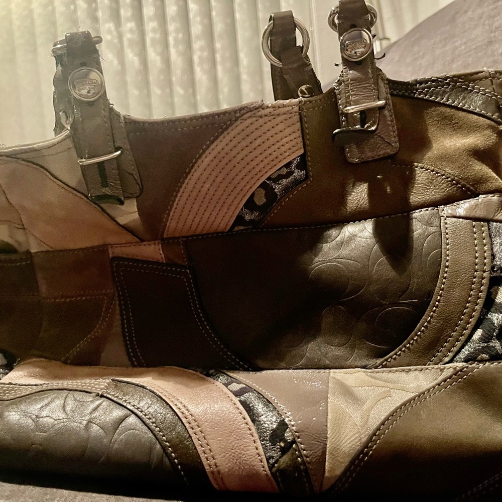 Authentic Coach Gray Pieced Patchwork Leather Sue… - image 2